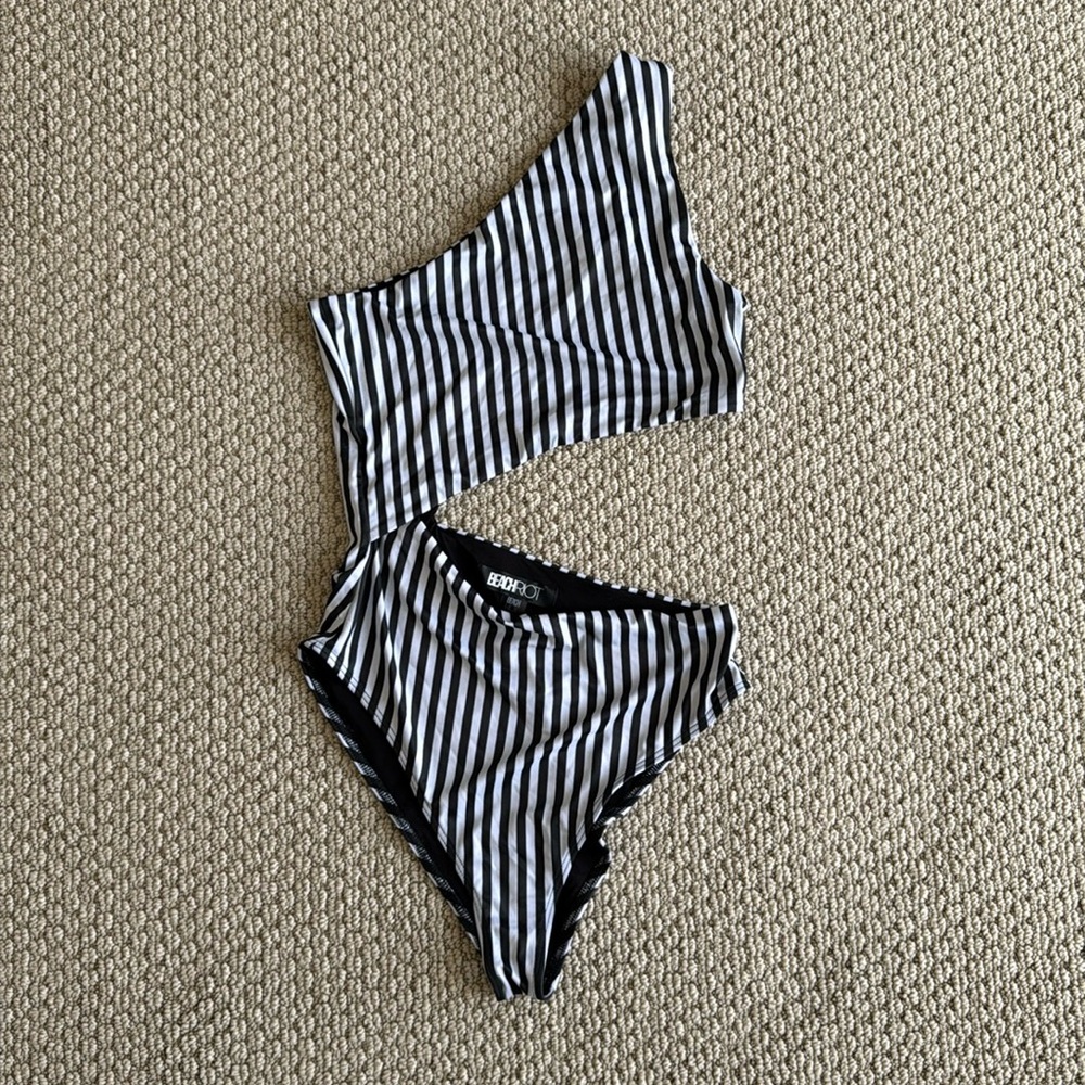Beach Riot Black and White Striped One Piece